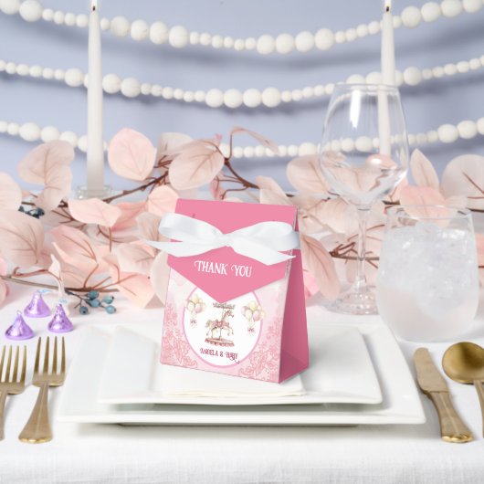 ピンクのヴィンテージポニー赤ちゃんシャワーお願いボックス フェイバーボックス (ウェディング)