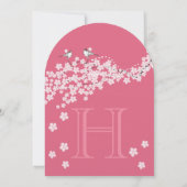 ピンクのヴィンテージラブバードの桜 招待状 (裏面)