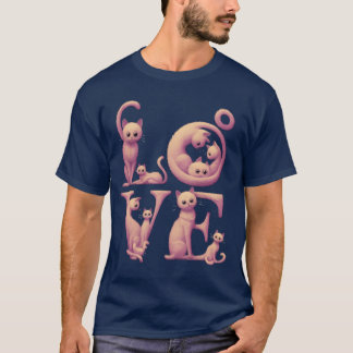 ピンクのヴィンテージラブ猫 Tシャツ