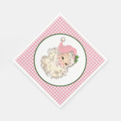 ピンクのヴィンテージレトロサンタとピンクプレイド スタンダードランチョンナプキン (角)