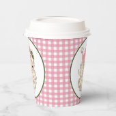 ピンクのヴィンテージレトロサンタとピンクプレイド 紙コップ (左)