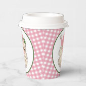 ピンクのヴィンテージレトロサンタとピンクプレイド 紙コップ (右)