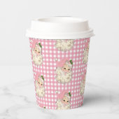 ピンクのヴィンテージレトロサンタとピンクプレイド 紙コップ (裏面)