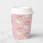 ピンクのヴィンテージレトロサンタとピンクプレイド 紙コップ (右)