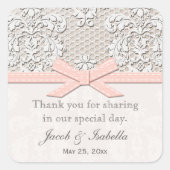 ピンクのヴィンテージレース結婚式の引き出物ラベルシール スクエアシール (正面)