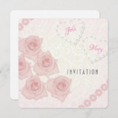 ピンクのヴィンテージローズのカップル招待状 (正面/裏面)