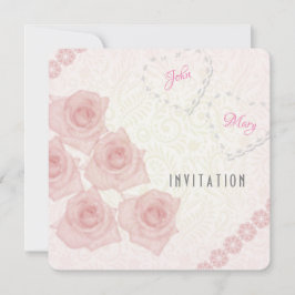 ピンクのヴィンテージローズのカップル招待状
