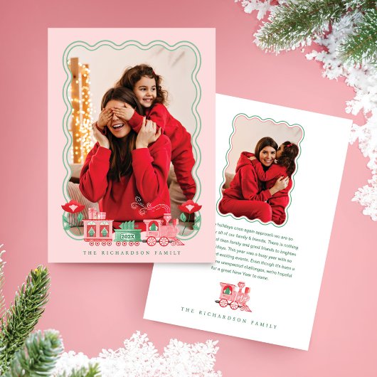 ピンクのヴィンテージ列車クリスマスツリー配信の写真 シーズンカード