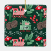 ピンクのヴィンテージ列車クリスマスツリー配信の写真 セラミックオーナメント (裏面)