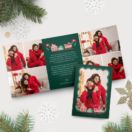 ピンクのヴィンテージ列車クリスマスツリー配信の写真 三つ折りクリスマスカード