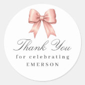 ピンクのヴィンテージ弓ありがとう赤ちゃんシャワーのシール ラウンドシール (正面)