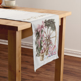 ピンクのヴィンテージ格言とワゴンホイール ショートテーブルランナー