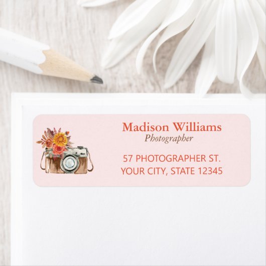 ピンクのヴィンテージ水色カメラ撮影戻り ラベル (インサイチュ)
