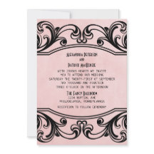 ピンクのヴィンテージ渦巻き結婚招待