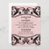 ピンクのヴィンテージ渦巻き結婚招待 招待状 (正面/裏面)