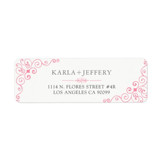ピンクのヴィンテージ渦巻形の枠 ラベル (正面)