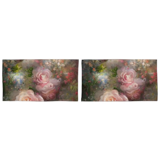 ピンクのヴィンテージ絵を描バライン旧オランダスタイル 枕カバー (正面-セット)