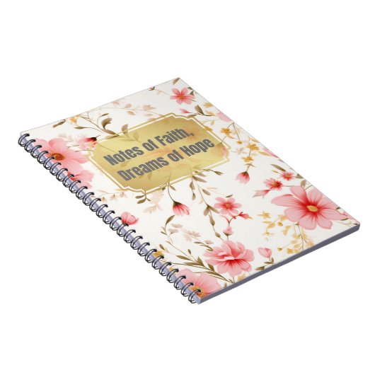 .ピンクのヴィンテージ花のパターンに厳然と引用文 ノートブック (右側)
