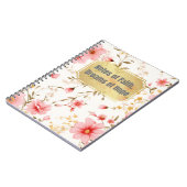 .ピンクのヴィンテージ花のパターンに厳然と引用文 ノートブック (左側)