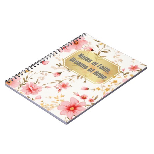 .ピンクのヴィンテージ花のパターンに厳然と引用文 ノートブック (左側)