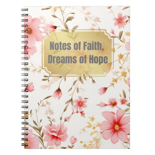 .ピンクのヴィンテージ花のパターンに厳然と引用文 ノートブック (正面)