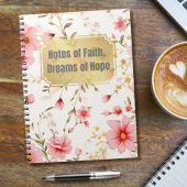 .ピンクのヴィンテージ花のパターンに厳然と引用文 ノートブック