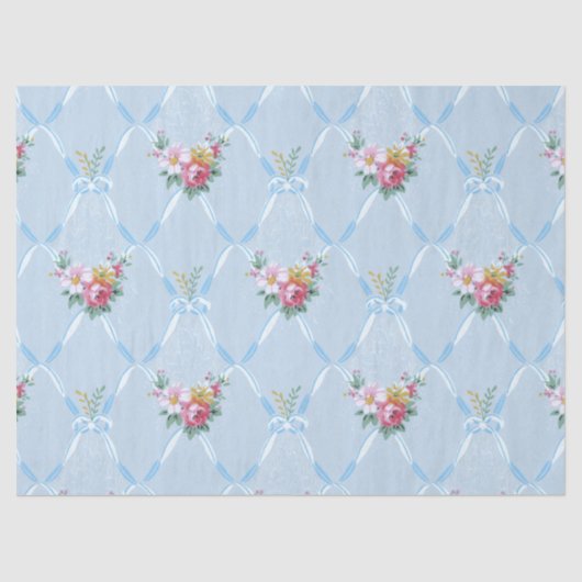 ピンクのヴィンテージ花オンブルーリボントレリス 薄葉紙 (正面)