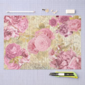 ピンクのヴィンテージ花ティッシュペーパー 薄葉紙 (クラフト)