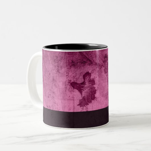 ピンクのヴィンテージ花パターン名前をカスタムする ツートーンマグカップ (正面左)