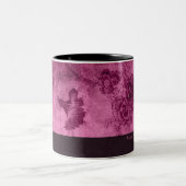 ピンクのヴィンテージ花パターン名前をカスタムする ツートーンマグカップ (中央)