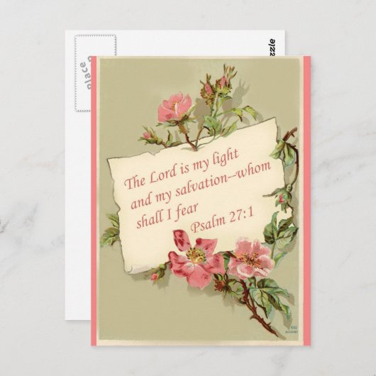 ピンクのヴィンテージ花聖書の詩はがき ポストカード (正面/裏面)