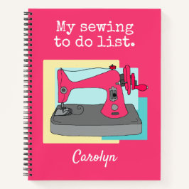 ピンクのヴィンテージ裁縫マシンを実行するリスト、あなたの名前 ノートブック