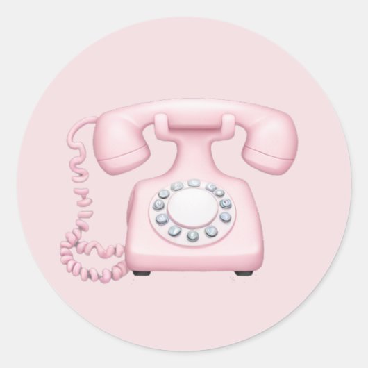 ピンクのヴィンテージ電話絵文字アート ラウンドシール (正面)