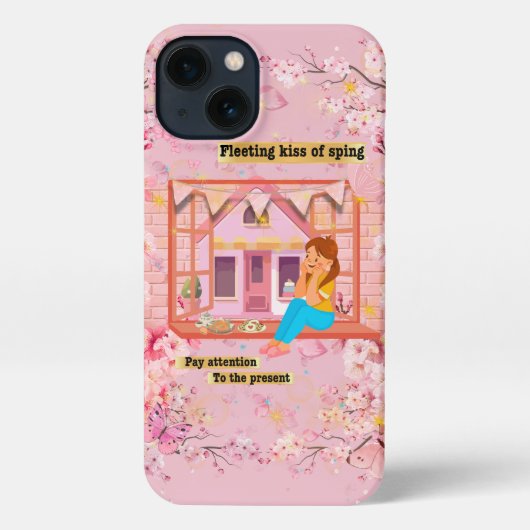 ピンクのヴィンテージ風コラージュ iPhoneケース (裏面)
