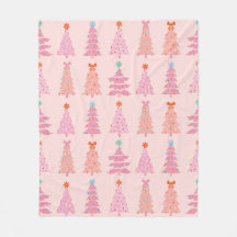 ピンクのヴィンテージ クリスマスツリー フリースブランケット