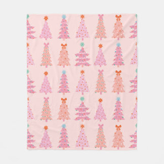 ピンクのヴィンテージ クリスマスツリー フリースブランケット