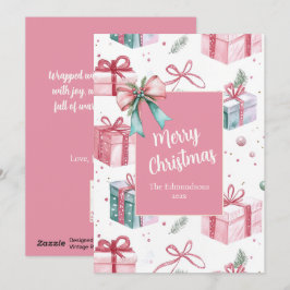 ピンクのヴィンテージ クリスマス ギフト パッケージ ホリデー カード