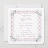 ピンクのヴィンテージ ベビーガールシャワー 招待状 (裏面)