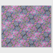 ピンクのヴェネツィアンブルーとシダーの花の水彩画 ラッピングペーパー (フラット)