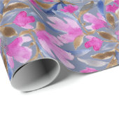 ピンクのヴェネツィアンブルーとシダーの花の水彩画 ラッピングペーパー (ロールコーナー)
