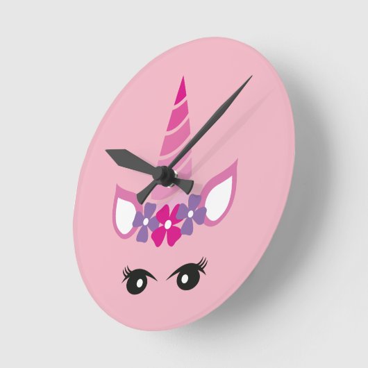 『ピンクの一角獣』 ラウンド壁時計 (傾斜)