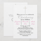 ピンクの三つ子に命名 招待状 (正面/裏面)