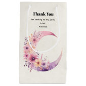 ピンクの三日月と花かわいらしありがとう スモールペーパーバッグ (正面)