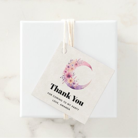 ピンクの三日月と花かわいらしありがとう フェイバータグ (インサイチュ)