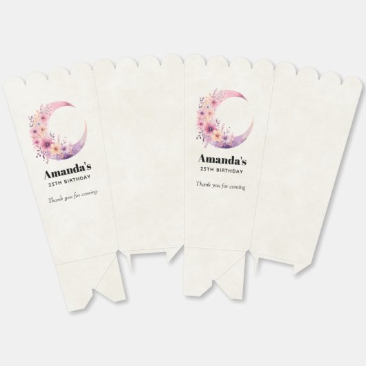 ピンクの三日月と花かわいらしありがとう フェイバーボックス (見開き)