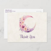 ピンクの三日月と花かわいらしありがとう ポストカード (正面/裏面)
