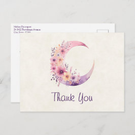 ピンクの三日月と花かわいらしありがとう ポストカード