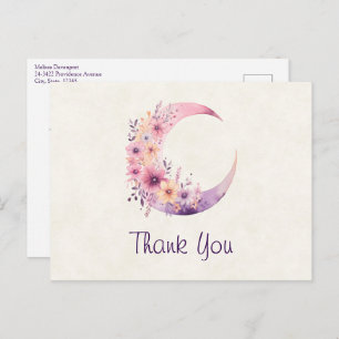 ピンクの三日月と花かわいらしありがとう ポストカード
