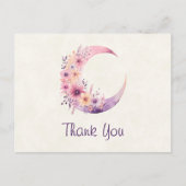 ピンクの三日月と花かわいらしありがとう ポストカード (正面)