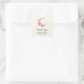 ピンクの三日月と花結婚の感謝状 スクエアシール (バッグ)